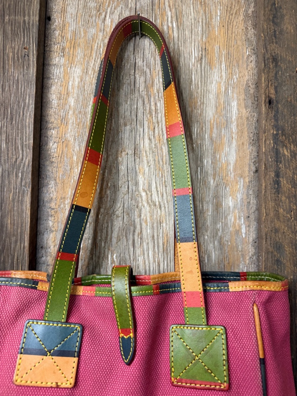 VTG Dooney & Bourke Pink Canvas Multicolor Leather Tote Shoulder Bag Y2K - Picture 8 of 15